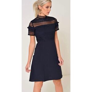 NWOT VILA Allers High Neck Knitted Top Navy Blue Mini Dress Size XS